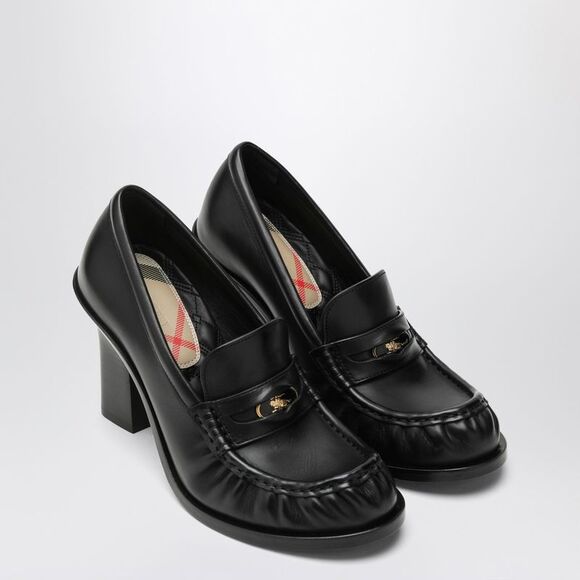Burberry Women's Cadet Black Leather Loafers With Heel - Picture 1 of 2